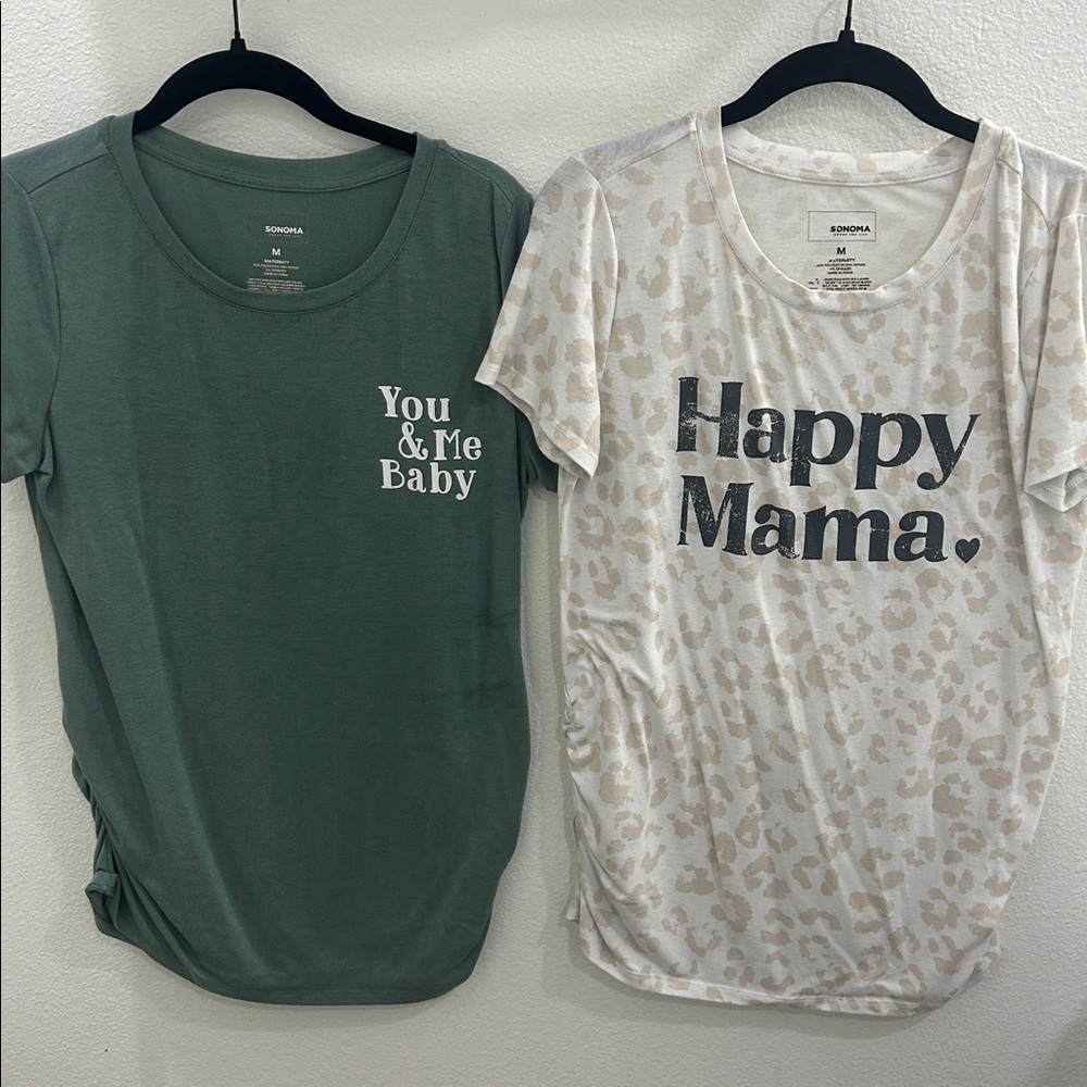 Sonoma Olive Green 'You & Me Baby' & ‘Happy Mama” Maternity Tee Bundle